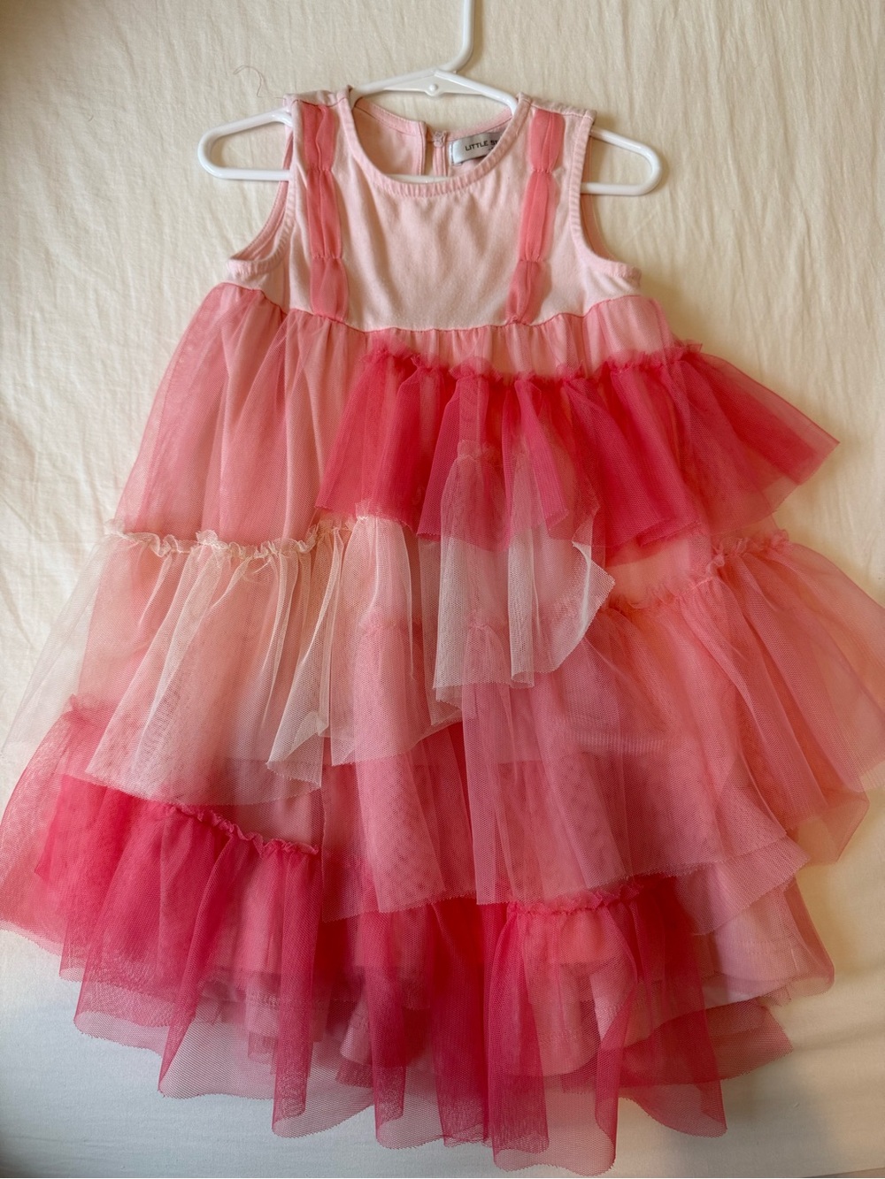 Little Stella Pink & Red Layered Tulle Dance Dress for Girls